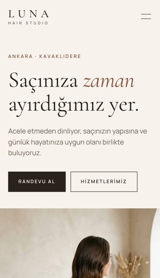 LUNA Hair Studio mobil görünümü